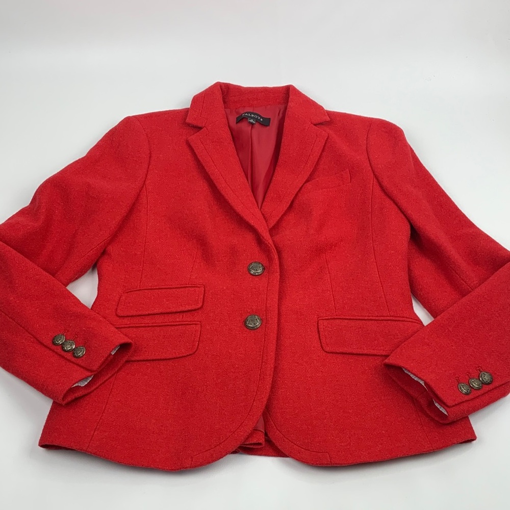 Talbots Classic Bold Bright Red Wool Blazer Jacket Sz 6 Lined Pockets Button New